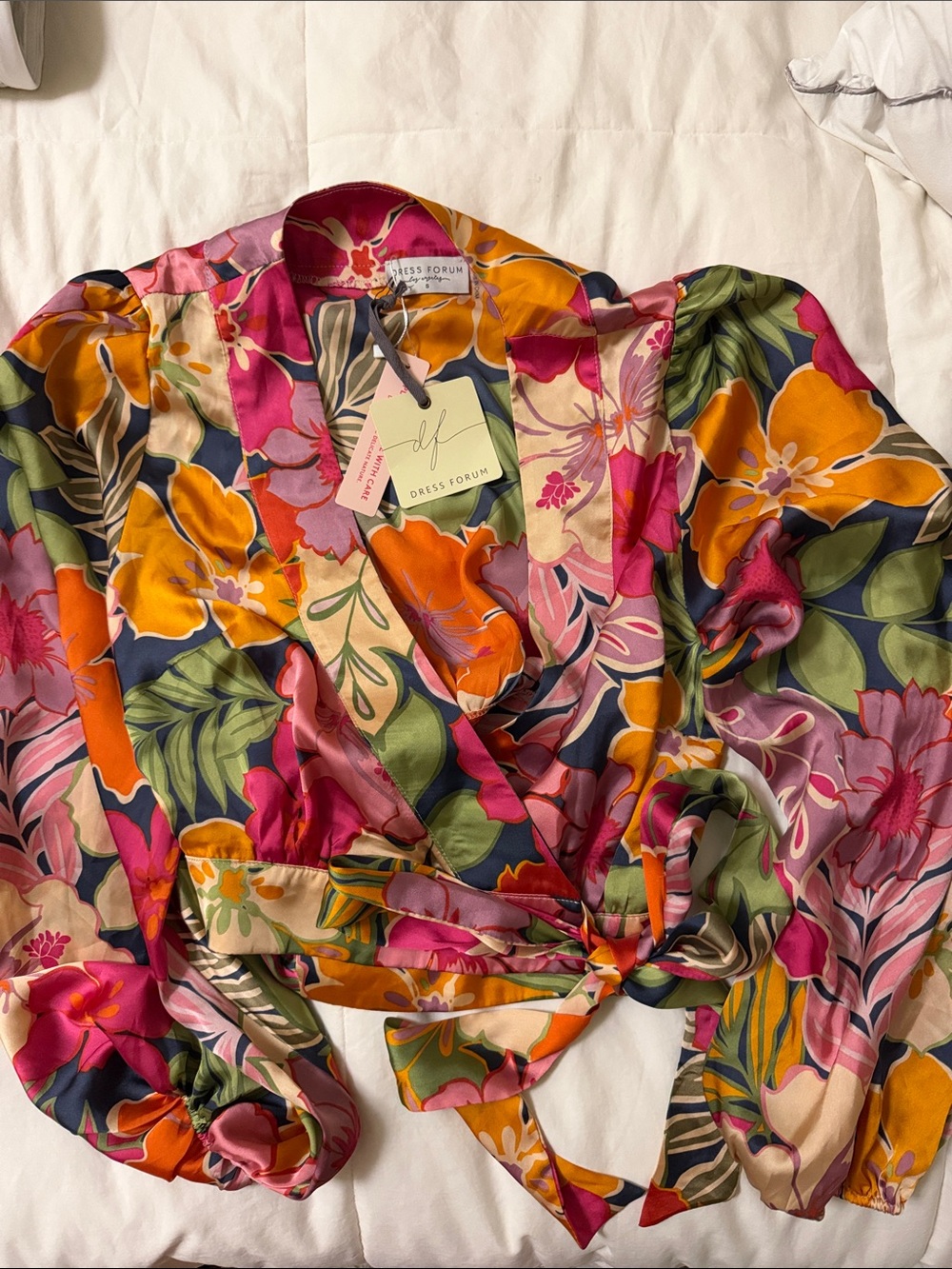 Dress Forum Multicolor Floral Wrap Top with Tie